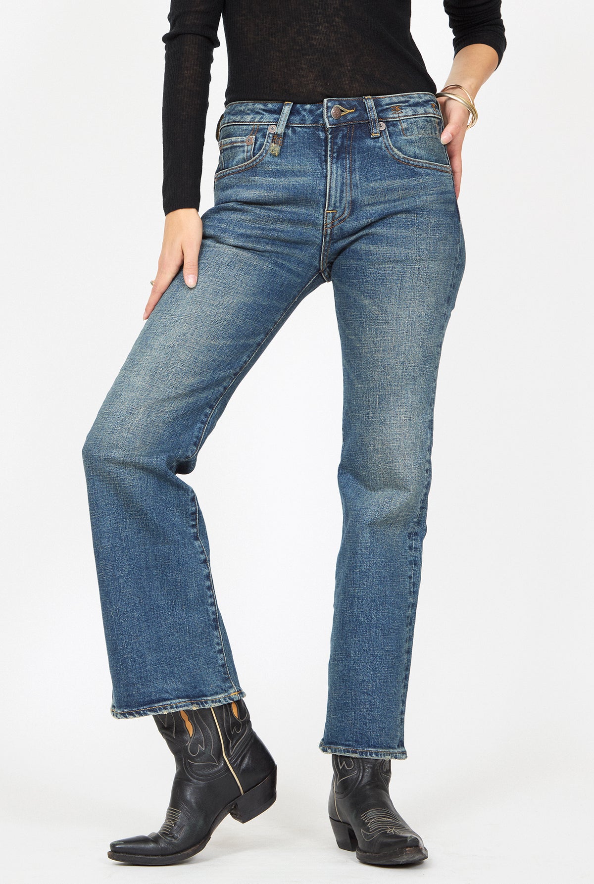 R13 Joan Kick Flare Blue