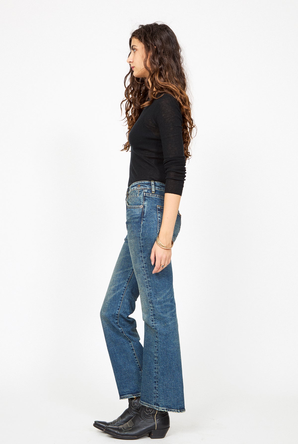 R13 Joan Kick Flare Blue